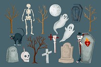 Spooky Halloween decoration, collage element set vector