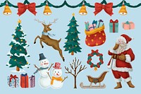 Cute Christmas celebration, festive collage element set  psd