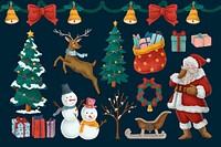 Cute Christmas celebration, festive collage element set  psd