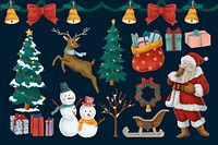 Cute Christmas celebration, festive collage element set vector