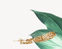 Green leaf clipart, gold glitter vector