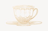 Golden tea cup collage element, drawing design vector