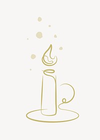 Gold candle doodle, collage element vector