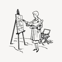 Woman painting clipart, illustration. Free public domain CC0 image.