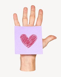 Cute heart doodle, sticky note on hand