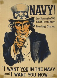 Navy! Uncle Sam is calling you - enlist in the Navy! (1917) vintage poster by Western Litho. Co. Los Angeles. Original public domain image from the Library of Congress.