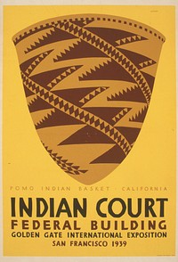 Indian court, Federal Building, Golden Gate International Exposition, San Francisco, 1939 Pomo Indian basket, California Siegriest.