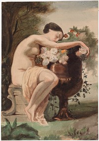 Woman seated, copy after august jernberg's nymph by a flower urn, 1890 - 1925, by Magnus Enckell