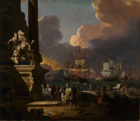 Mediterranean harbour scene, 1600 - 1699, Johann Georg Stuhr