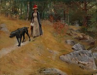 On the shore bank (annie edelfelt with a dog), 1883, by Albert Edelfelt