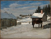 Hevosen juotto, talvikuva, 1879, by Adolf von Becker