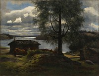 View from aurejärvi lake in the parish of kuru, 1872, Fredrik Ahlstedt