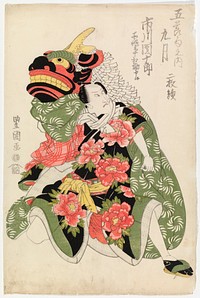Näyttelijä ichikawa danjuro vii. leijona-tanssi shosagoto-näytelmässä, 1817, Toyokuni I