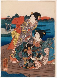 Kaksi naista veneess&auml; (triptyykin keskiosa), 1850 - 1870, Kyoshi