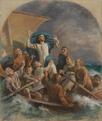 Kristus asettaa myrskyn, harjoitelma raahen kirkon alttaritaulua varten, 1925, Eero Järnefelt