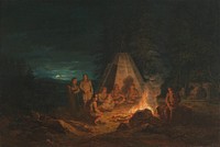 Saami people around a fire, 1813, by Alexander Lauréus