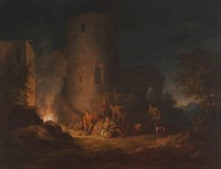 Hunters by a bonfire, 1814, by Alexander Lauréus