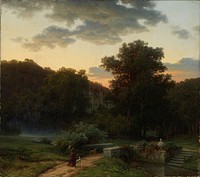 German castle park at sunset, 1856, Werner Holmberg