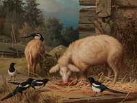 Pigs and magpies, 1875, by Ferdinand von Wright