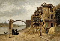 The bridge at asnières after the siege of paris in 1971, 1871, by Adolf von Becker