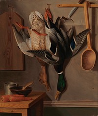 Hanging wild ducks ; hanging wild ducks, still life, 1851, Wilhelm von Wright