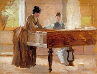 In the drawing room at haikko, study for an old tune, 1888, by Albert Edelfelt