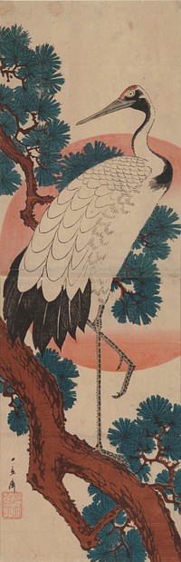 Stork on a pine branch, 1830 - 1850, by Utagawa Hiroshige