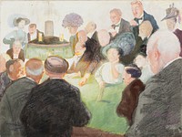 At the gaming table; gentlemen and women around the gaming table, 1909, Antti Favén