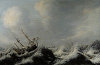 Sailing ships in a storm, 1609 - 1670, Pieter Jansz Van Der Croos