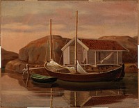 Quay and boat shed, 1850, Wilhelm von Wright