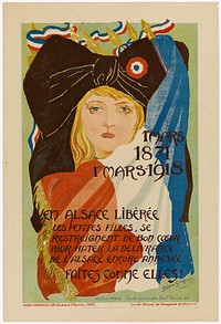 En alsace libérée les petites filles, se restreignent de bon coeur pour hâter la déliverance de l''alsace encore annedéxe. faites comme elles (juliste), 1918, Béatrix Grognuz