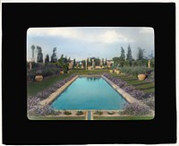 "Beacon Hill House," Arthur Curtiss James house, Beacon Hill Road, Newport, Rhode Island. Blue Garden, view to well head with columns and pergola at north end