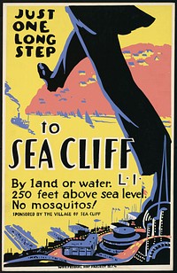 Just one long step to Sea Cliff, L.I. By land or water : 250 feet above sea level : No mosquitos!