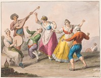 Water color; Tarantella dancers, Saverio Della Gatta