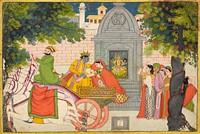 Rukmini elopes with Krishna, folio from a Bhagavata Purana