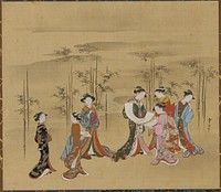 Seven young women in a bamboo grove, Kawamata Tsunemasa