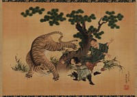 Filial piety: Yang Hsiang saving his father from a tiger by Katsushika Hokusai