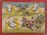 Durga fighting the rakshashas Shunga and Nishunga, from a Devi Mahatmya