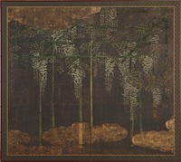 Blossoming wisteria on a bamboo trellis, Kano Eitoku