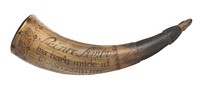 Powder horn carved with the name of Revolutionary War soldier Prince Simbo, National Museum of African American History and Culture