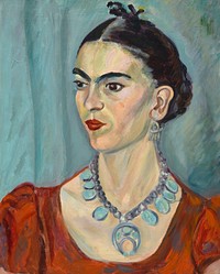 Frida Kahlo (1933), vintage woman portrait painting by Magda Pach. Original public domain image from The Smithsonian Institution.