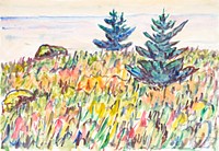 Watercolor no. 35, Field with Two Pine Trees, Allen Tucker