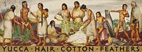 Yucca, Hair, Cotton, Feathers (mural study)