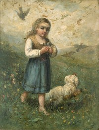 Child with Birds and Dog, Edward Mitchell Bannister