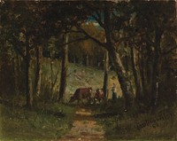 Untitled (cows on path in forest), Edward Mitchell Bannister