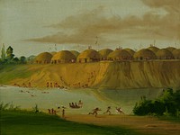 Hidatsa Village, Earth-covered Lodges, on the Knife River, 1810 Miles above St. Louis by George Catlin
