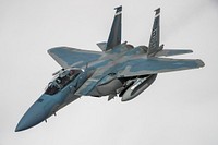 An F-15EX Eagle II from the 40th Flight Test Squadron, 96th Test Wing out of Eglin Air Force Base, Florida, flies in formation during an aerial refueling operation above the skies of Northern California, May 14. The Eagle II participated in the Northern Edge 21 exercise in Alaska earlier in May. (Air Force photo by Ethan Wagner)