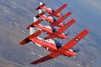 U.S. Air Force pilots and students assigned to Detachment 24, Joint Base San Antonio-Randolph, fly U.S. Navy T-6B Texans in a 4-ship formation over a military operations area in Southern Texas, March 5, 2021. The flight was designed to enhance airmanship principles, crew resources management and 4-ship proficiency. Detachment 24 teaches the Pilot Training Next program which is a part of Air Education and Training Command’s initiative to re-imagine how the Air Force delivers learning to Airmen. (U.S. Air Force photo by Master Sgt. Christopher Boitz)