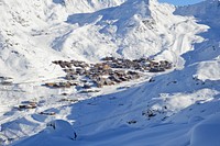 View of Val Thorens in the morning from the Blanchot slope