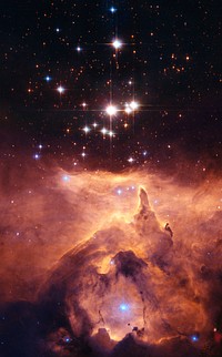 The star cluster Pismis 24 lies in the core of the large emission nebula NGC 6357 that extends one degree on the sky in the direction of the Scorpius constellation. Part of the nebula is ionised by the youngest (bluest) heavy stars in Pismis 24. The intense ultraviolet radiation from the blazing stars heats the gas surrounding the cluster and creates a bubble in NGC 6357. The presence of these surrounding gas clouds makes probing into the region even harder.